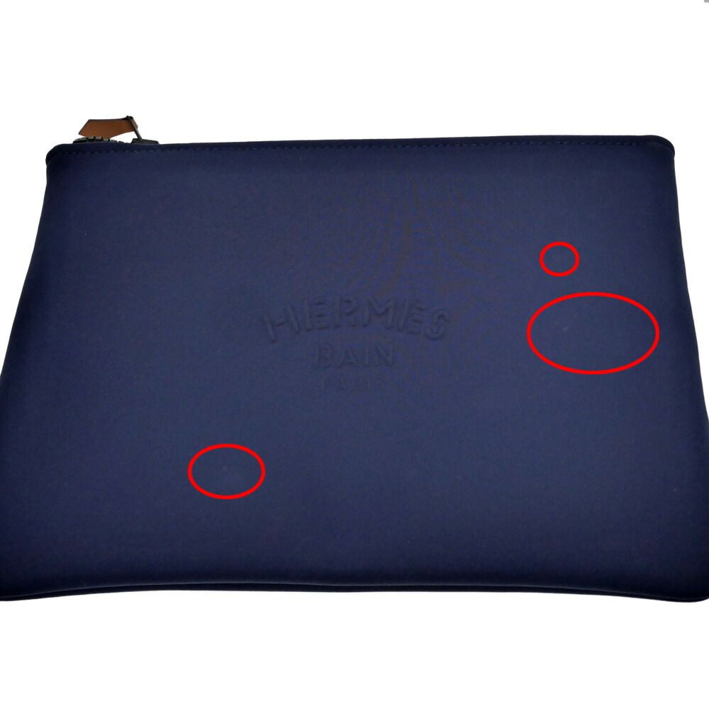 Hermes Neobain Navy Blue Marine Flat Pouch Nylon Polyurethane Clutch — view 9