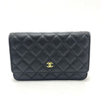 Chanel Shoulder Bag CC Logo Chain Wallet Caviar Leather Black