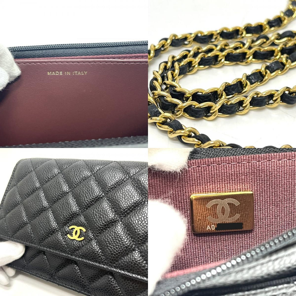 Chanel Shoulder Bag CC Logo Chain Wallet Caviar Leather Black — view 8