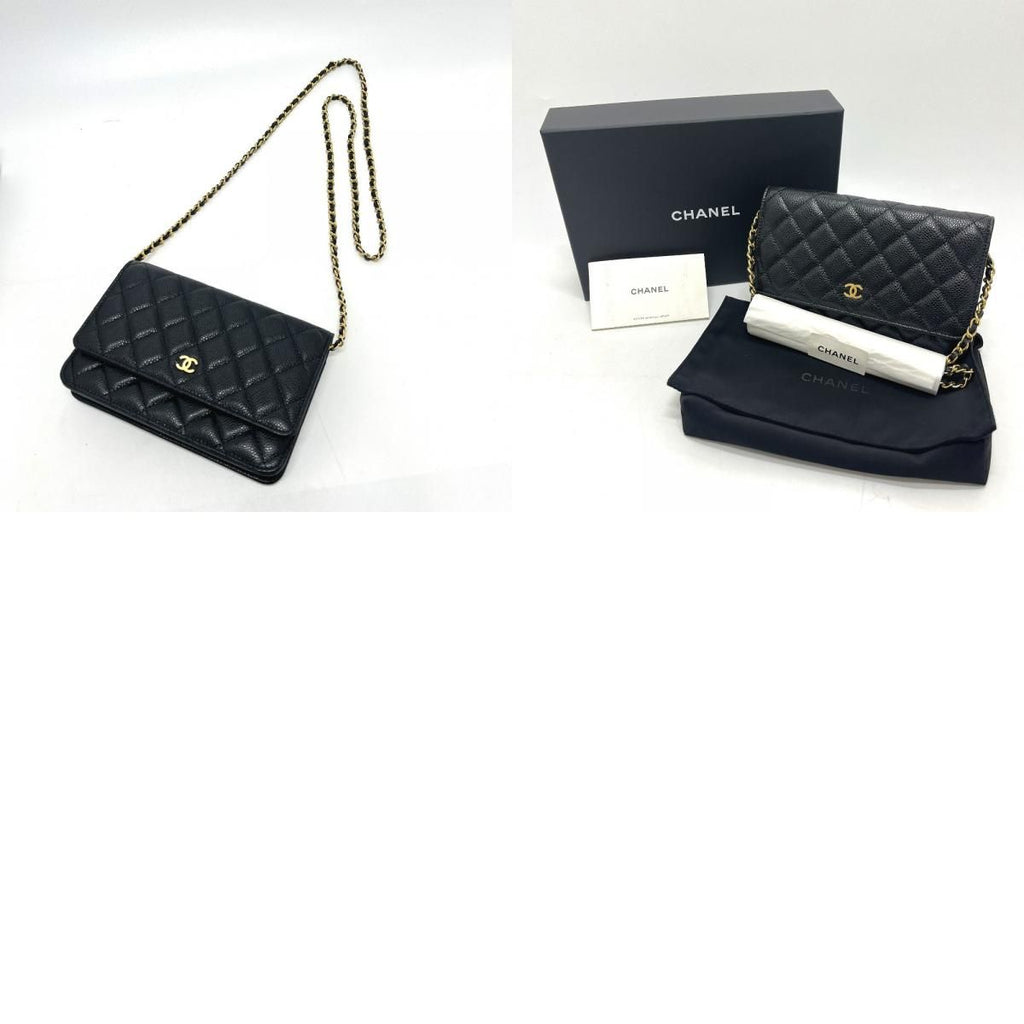 Chanel Shoulder Bag CC Logo Chain Wallet Caviar Leather Black — view 9