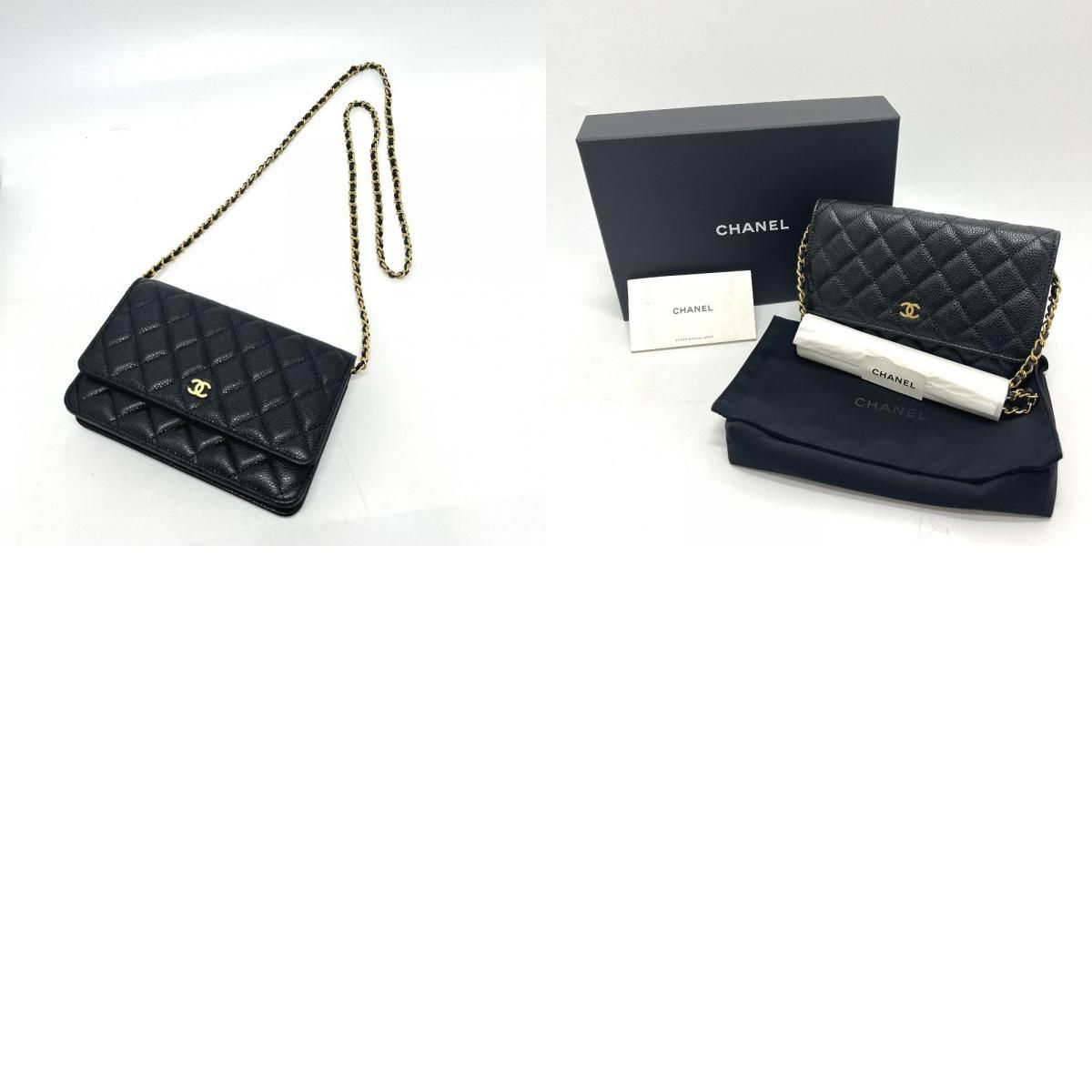Chanel Shoulder Bag CC Logo Chain Wallet Caviar Leather Black — view 9