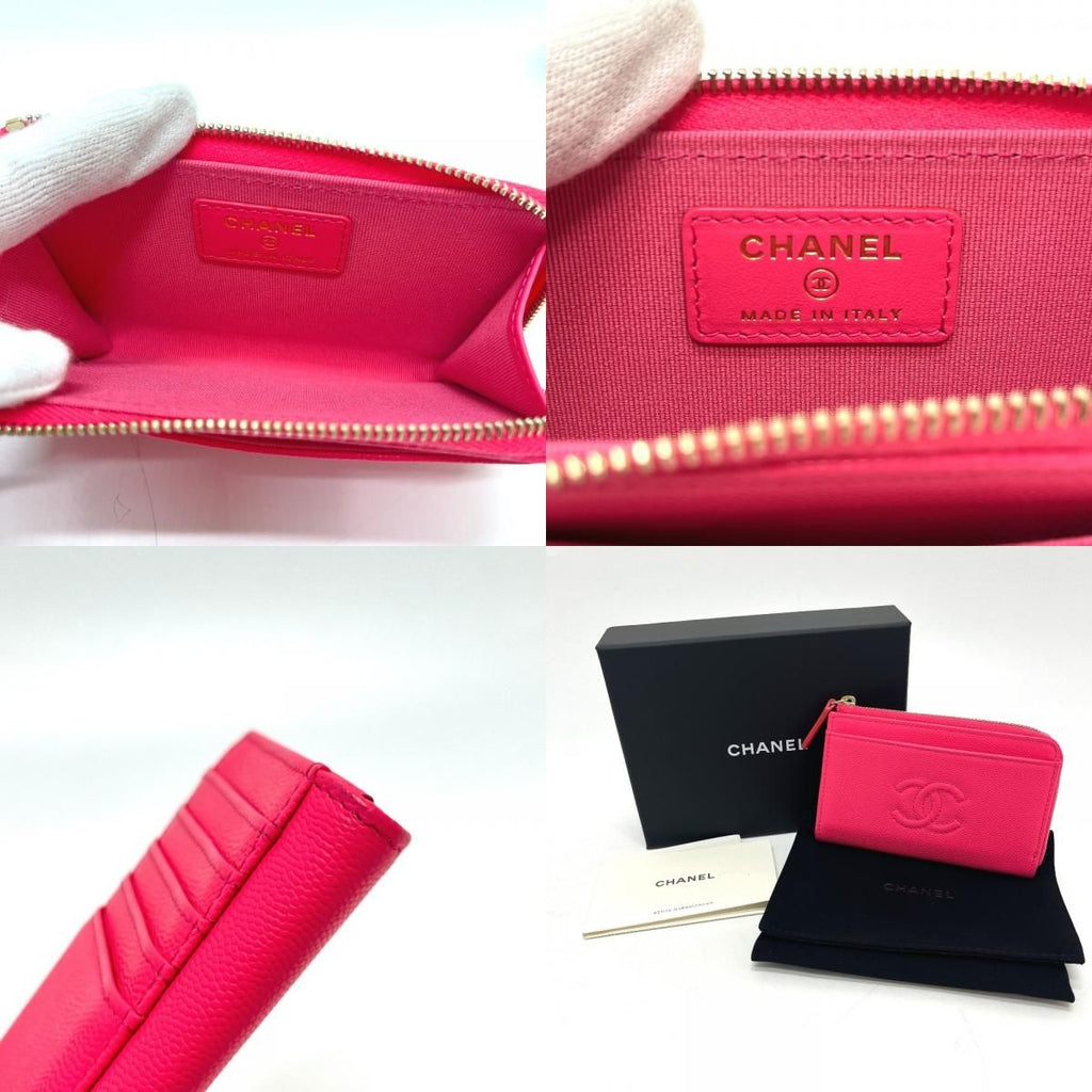 Chanel Coin Case Fragment Zip Compact Wallet Caviar Leather Pink — view 9