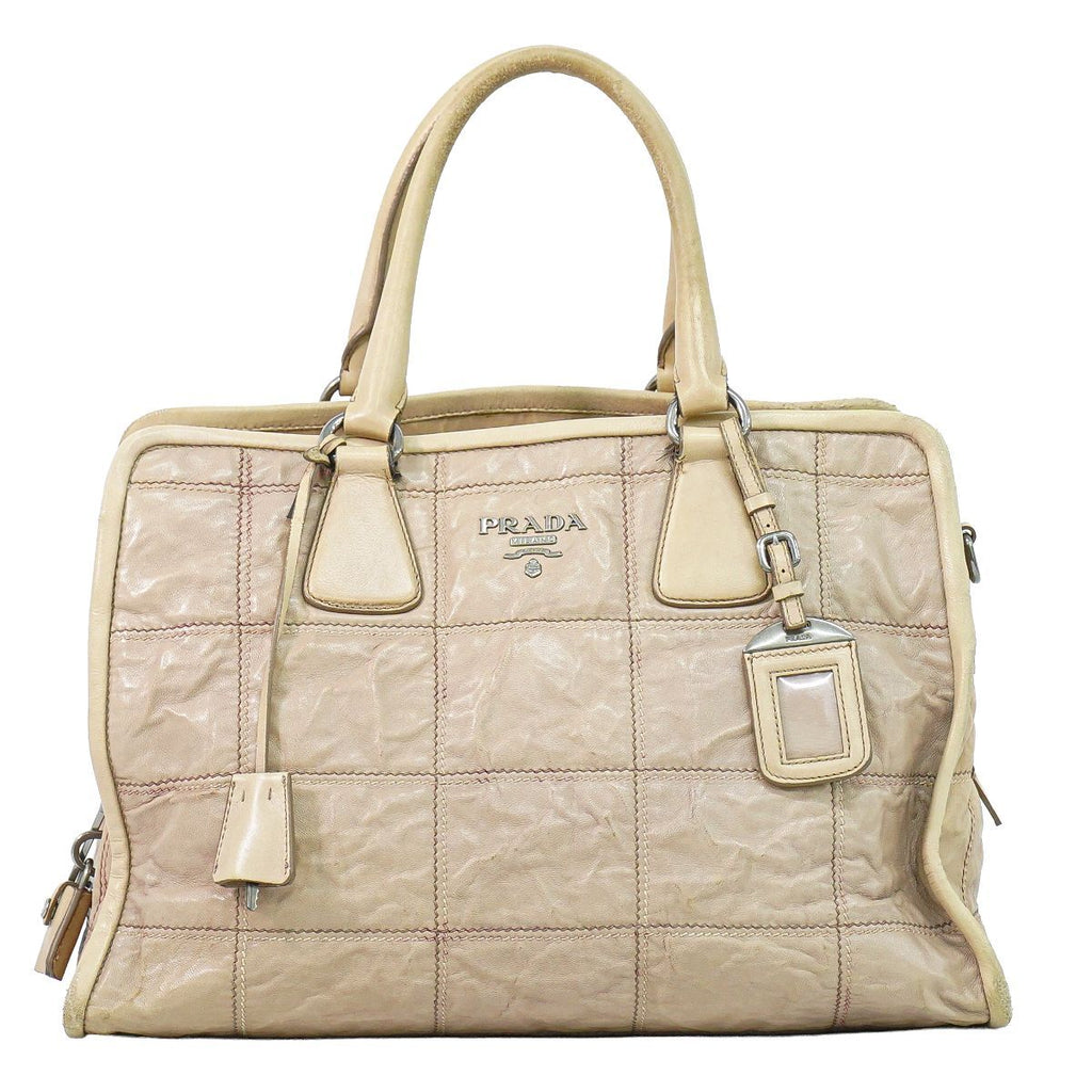 Prada Leather Tote Pink Beige