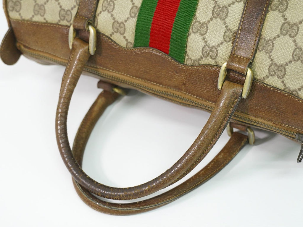 Gucci Vintage Sherry Line GG Supreme Mini Boston Bag Beige Brown Shelly — view 4