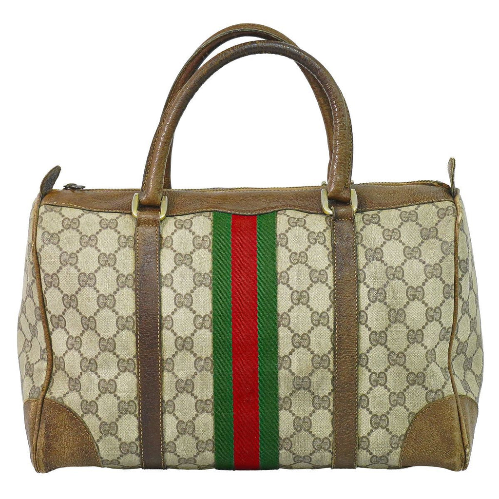 Gucci Vintage Sherry Line GG Supreme Mini Boston Bag Beige Brown Shelly