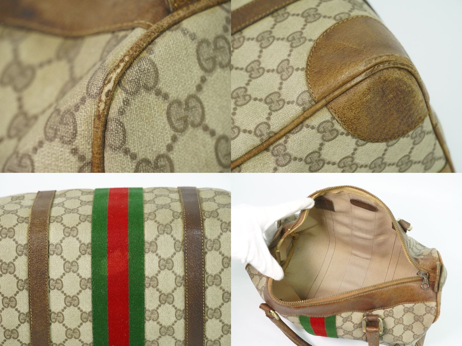 Gucci Vintage Sherry Line GG Supreme Mini Boston Bag Beige Brown Shelly — view 8