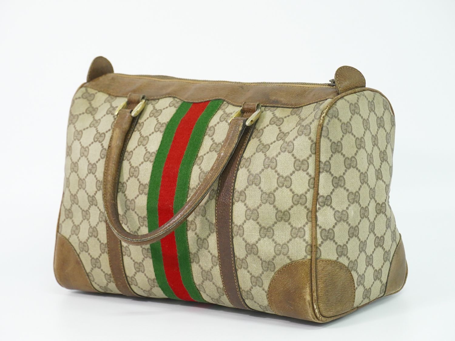 Gucci Vintage Sherry Line GG Supreme Mini Boston Bag Beige Brown Shelly — view 2