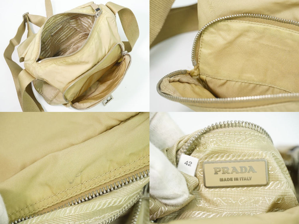 Prada Nylon Shoulder Bag Pochette Beige — view 9