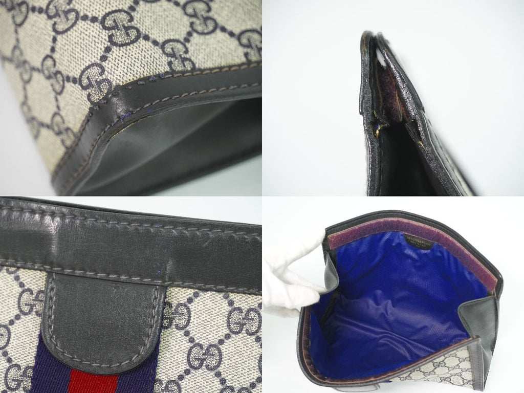 Gucci Sherry Line GG Supreme Clutch Beige Navy — view 8