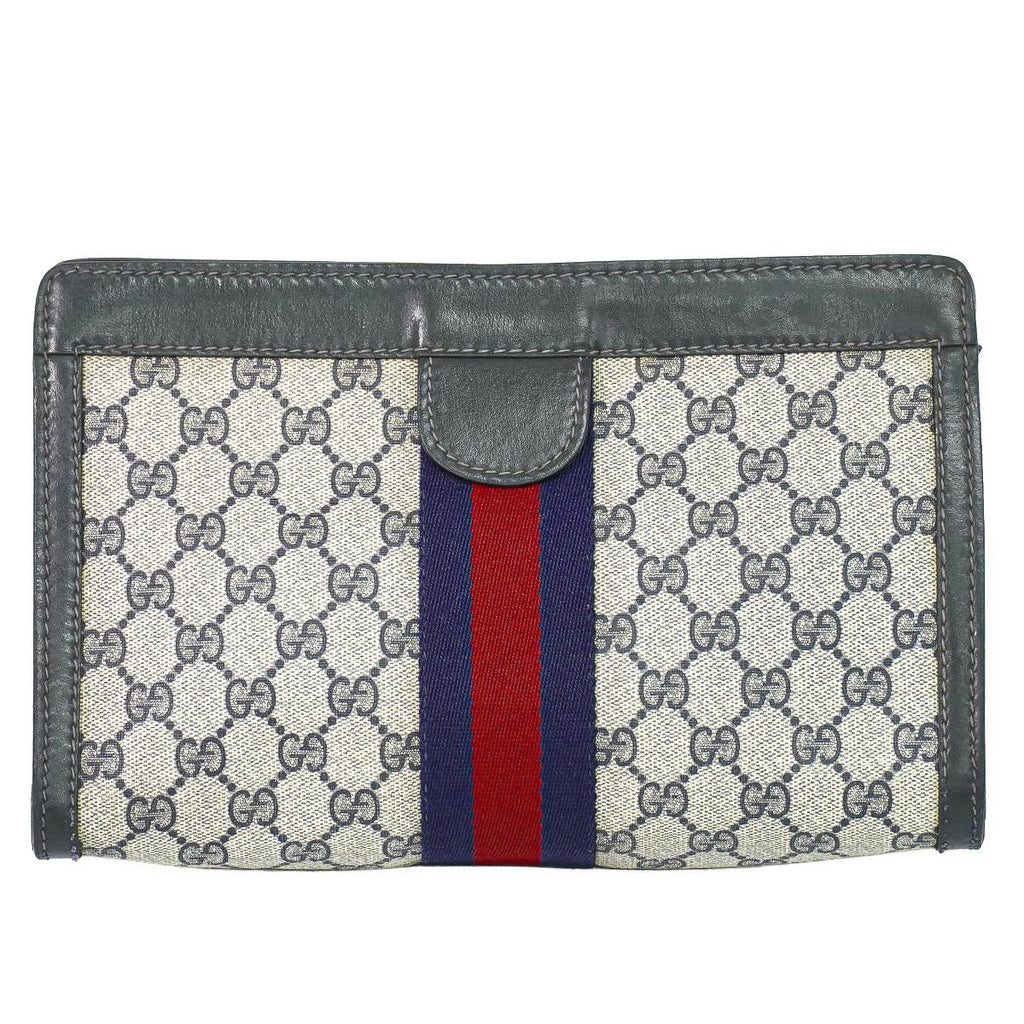 Gucci Sherry Line GG Supreme Clutch Beige Navy