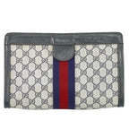 Gucci Sherry Line GG Supreme Clutch Beige Navy
