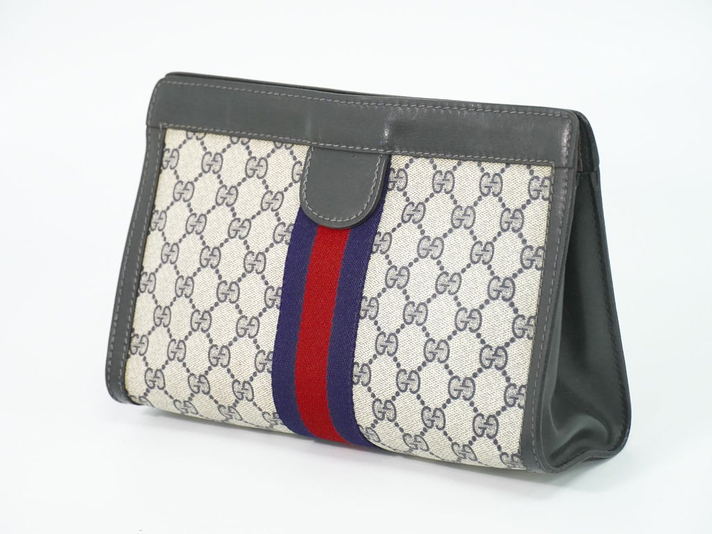 Gucci Sherry Line GG Supreme Clutch Beige Navy — view 2