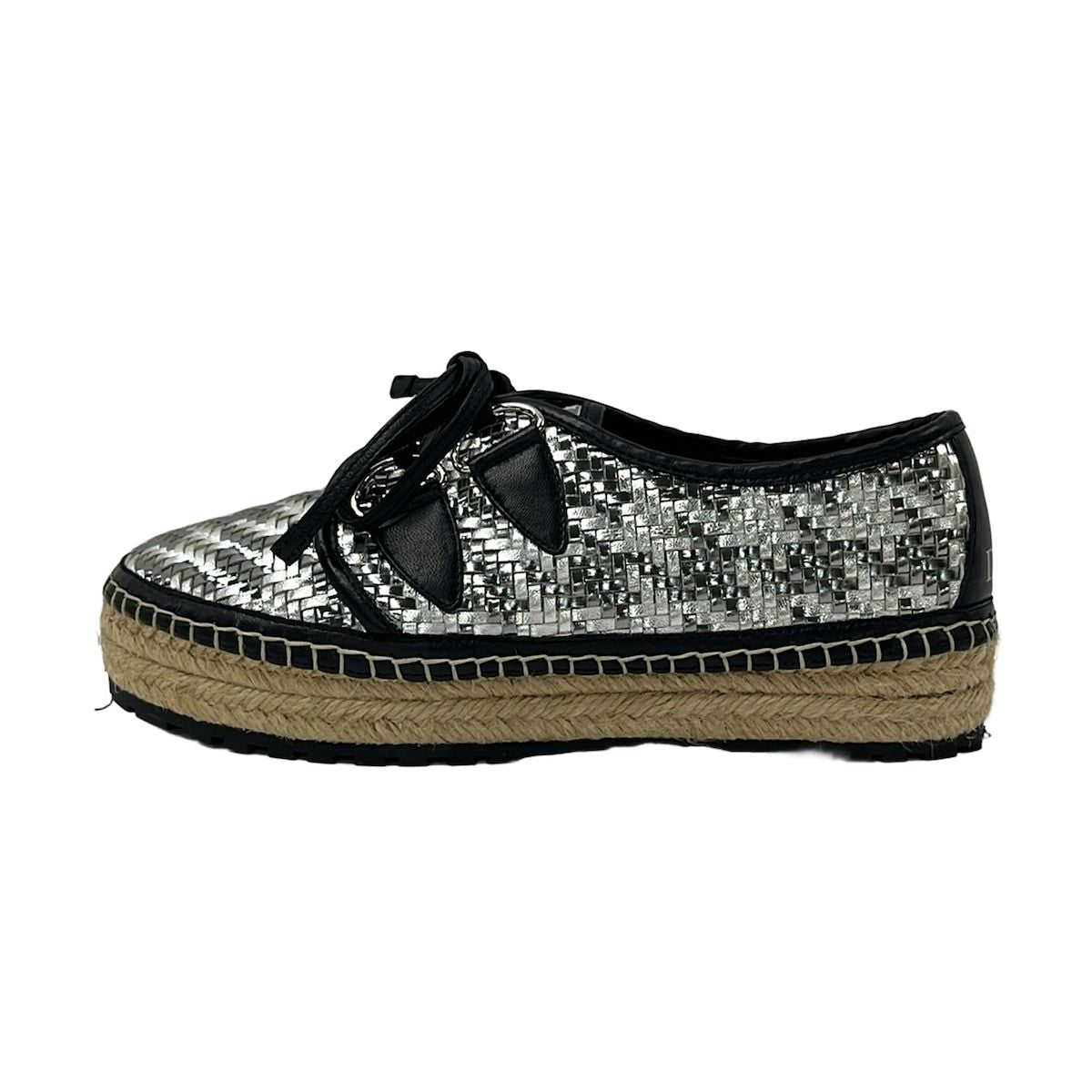 Dior Shoes 36.5 Silver Black Braided Espadrilles Leather