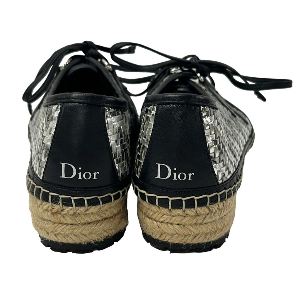 Dior Shoes 36.5 Silver Black Braided Espadrilles Leather — view 3