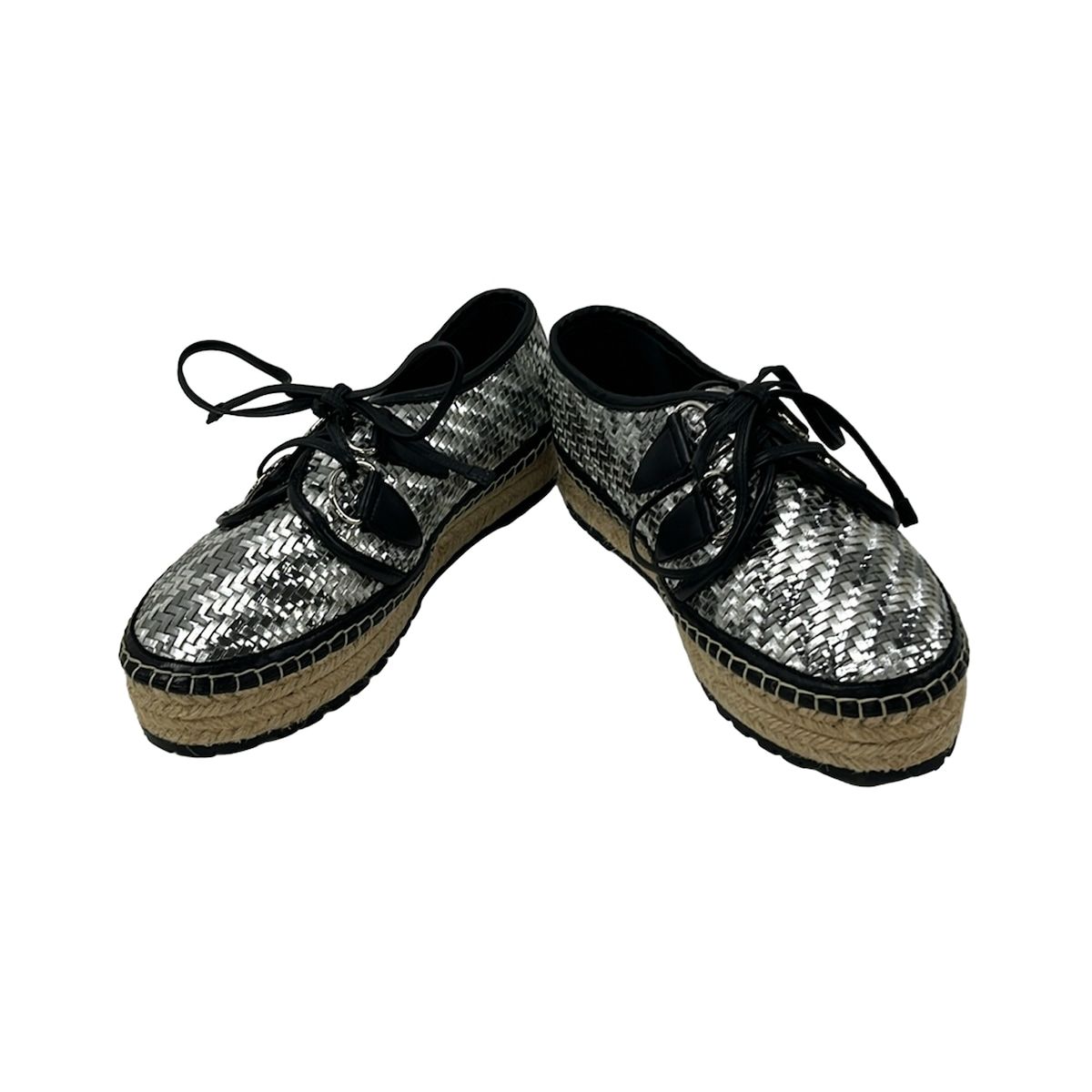 Dior Shoes 36.5 Silver Black Braided Espadrilles Leather — view 2