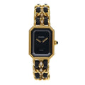 Chanel Premier M Black Dial Square Chain Leather Quartz Watch Gold