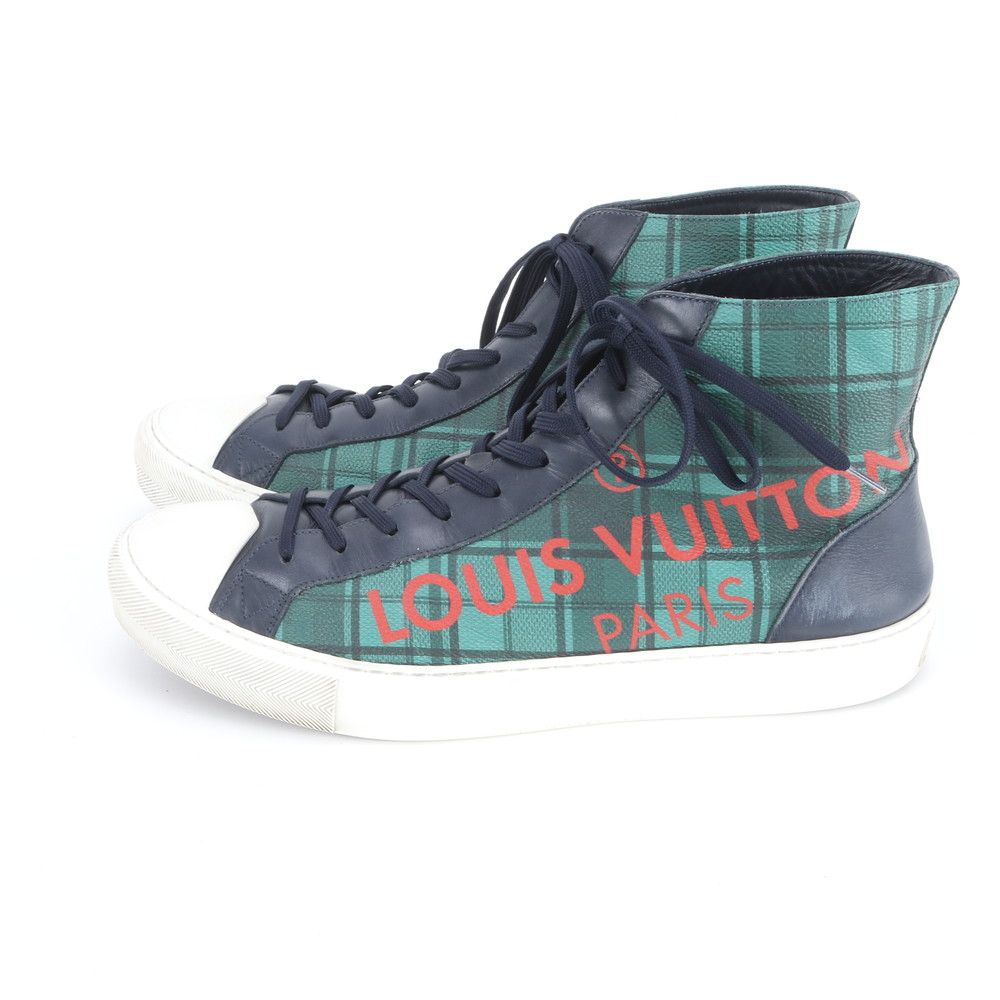 Louis Vuitton Check Tattoo Line 10 Leather High Cut Sneakers Lace Up Shoes — view 5
