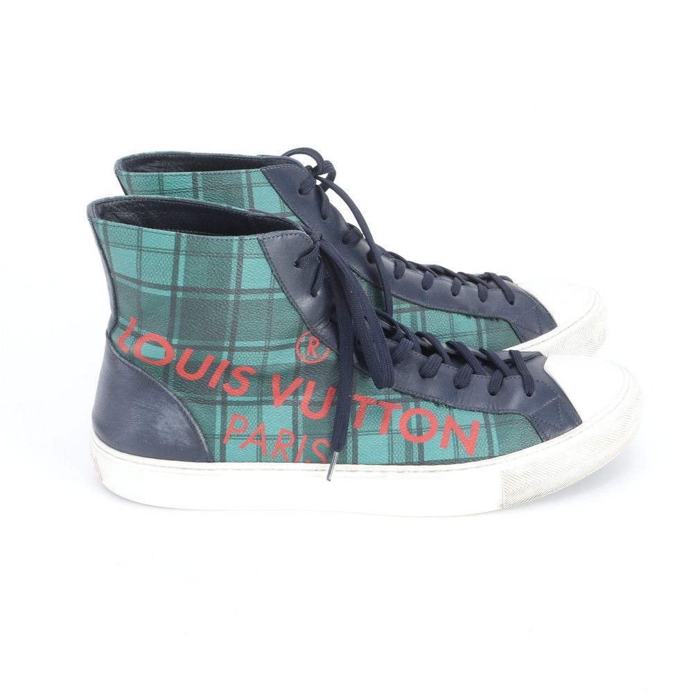 Louis Vuitton Check Tattoo Line 10 Leather High Cut Sneakers Lace Up Shoes — view 3