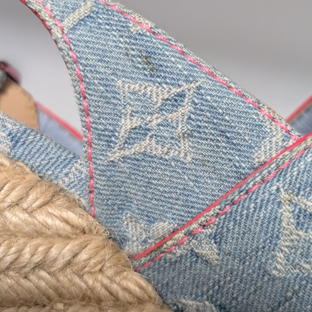 Louis Vuitton Monogram Denim Wedge Sole Sandals Blue Heels Espadrilles — view 9