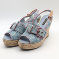 Louis Vuitton Monogram Denim Wedge Sole Sandals Blue Heels Espadrilles