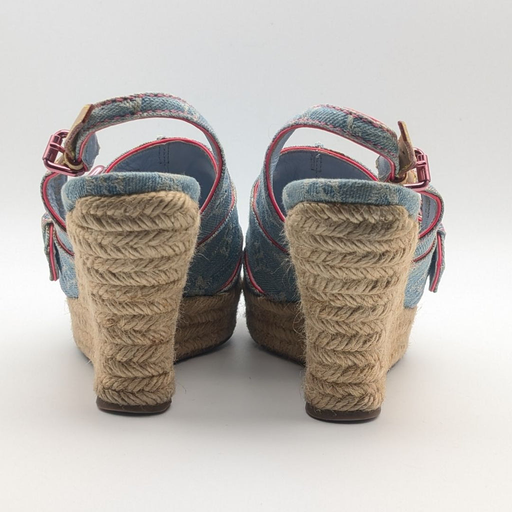 Louis Vuitton Monogram Denim Wedge Sole Sandals Blue Heels Espadrilles — view 5