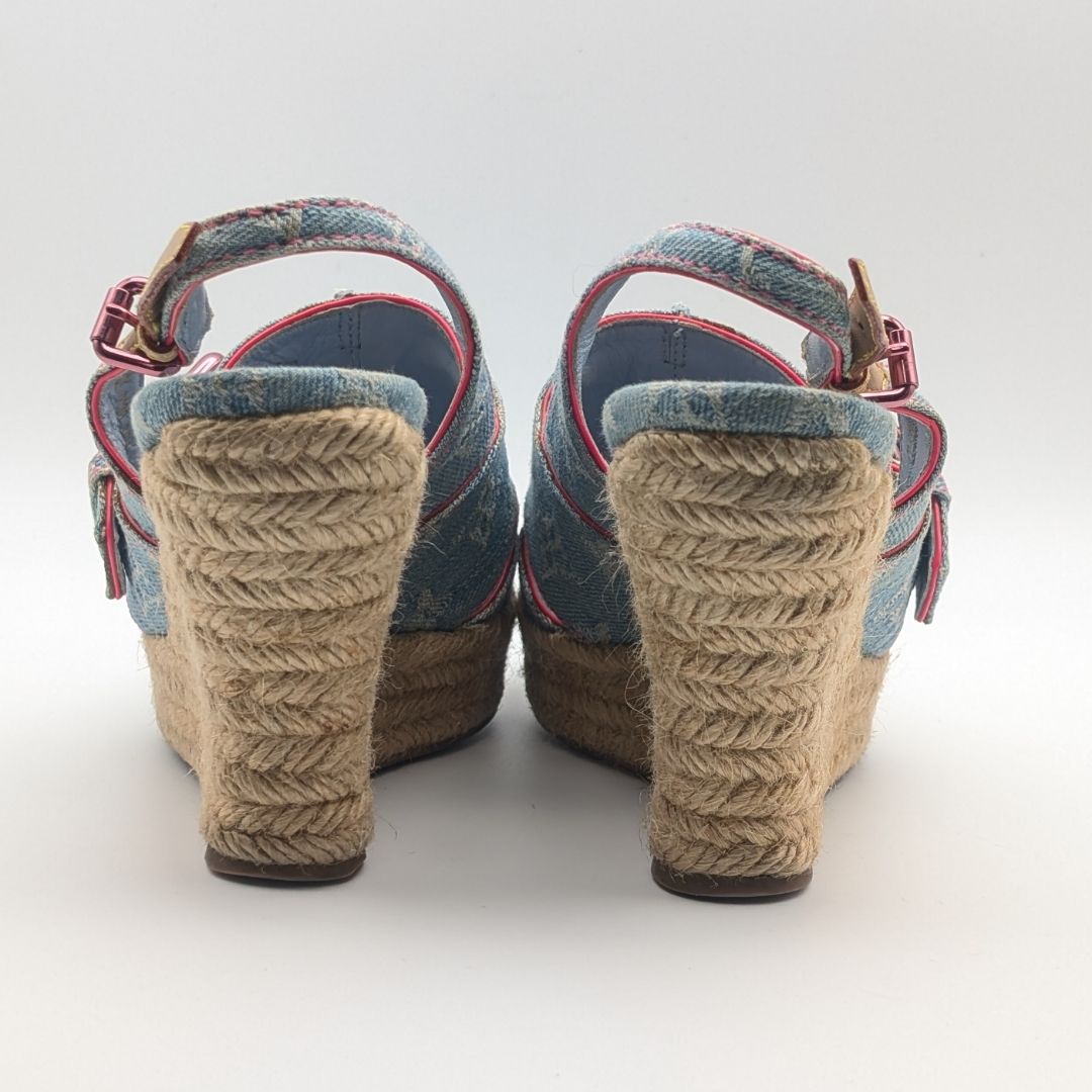Louis Vuitton Monogram Denim Wedge Sole Sandals Blue Heels Espadrilles — view 5