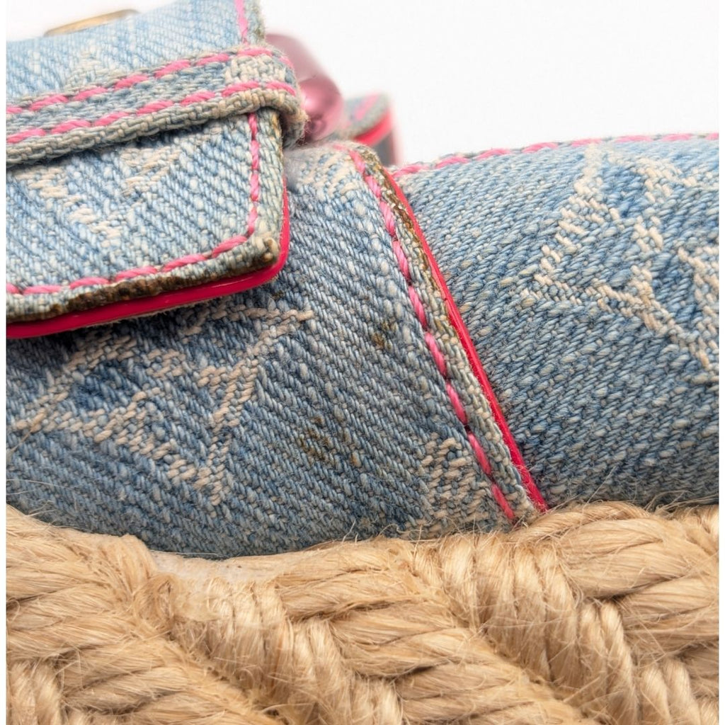 Louis Vuitton Monogram Denim Wedge Sole Sandals Blue Heels Espadrilles — view 8