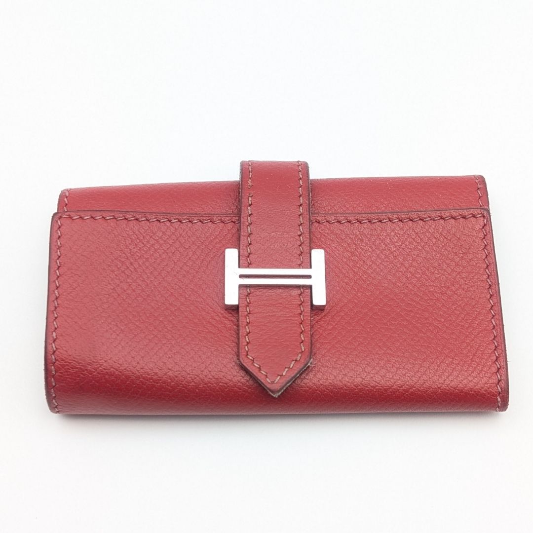 Hermes Bearn Key Case Red Silver Leather Quadruple Strand Key Holder — view 2