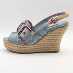 Louis Vuitton Monogram Denim Wedge Sole Sandals Blue Heels Espadrilles — view 2