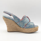 Louis Vuitton Monogram Denim Wedge Sole Sandals Blue Heels Espadrilles — view 3