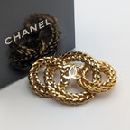 Chanel Brooch CC Logo Gold Ring Triple Strand First Era Vintage