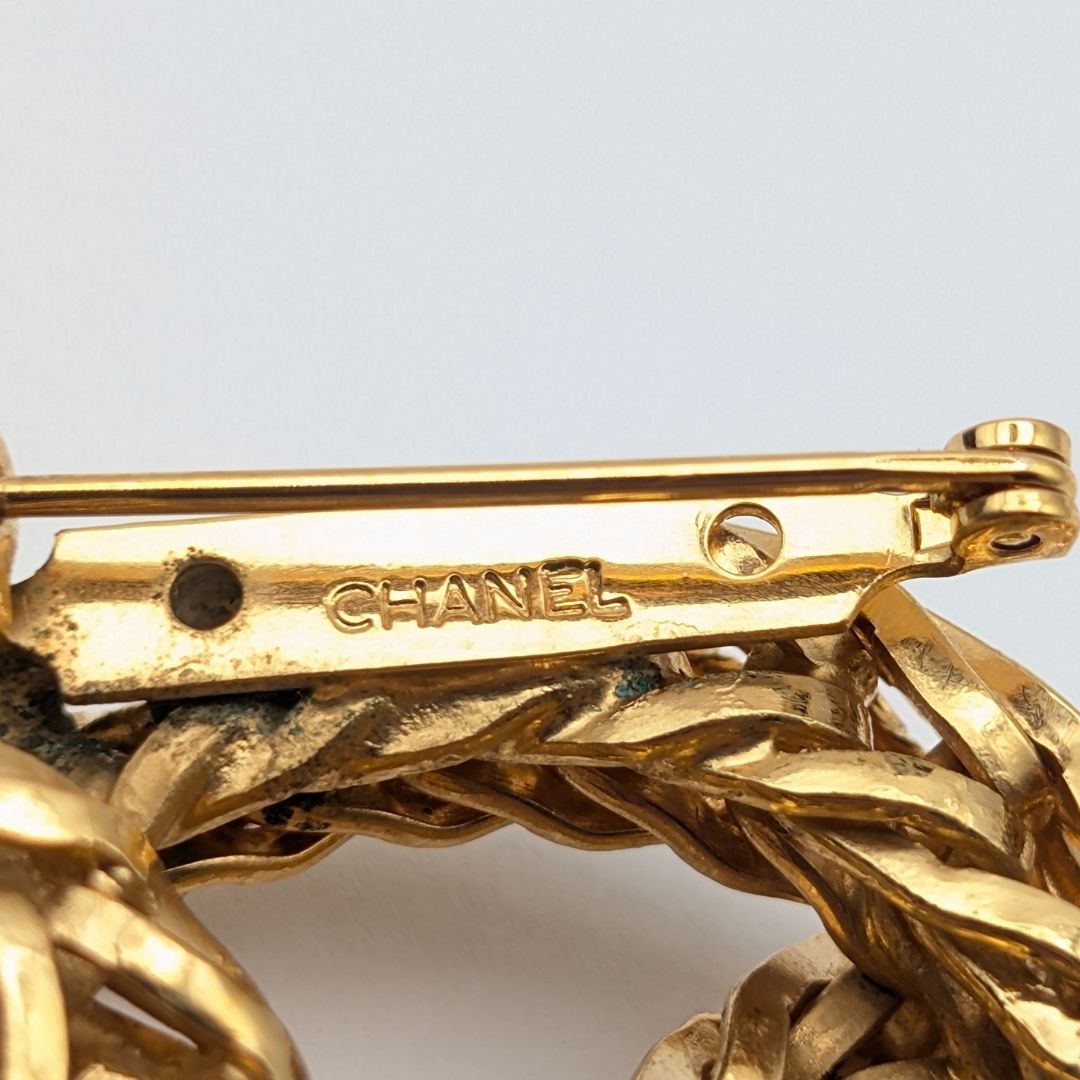 Chanel Brooch CC Logo Gold Ring Triple Strand First Era Vintage