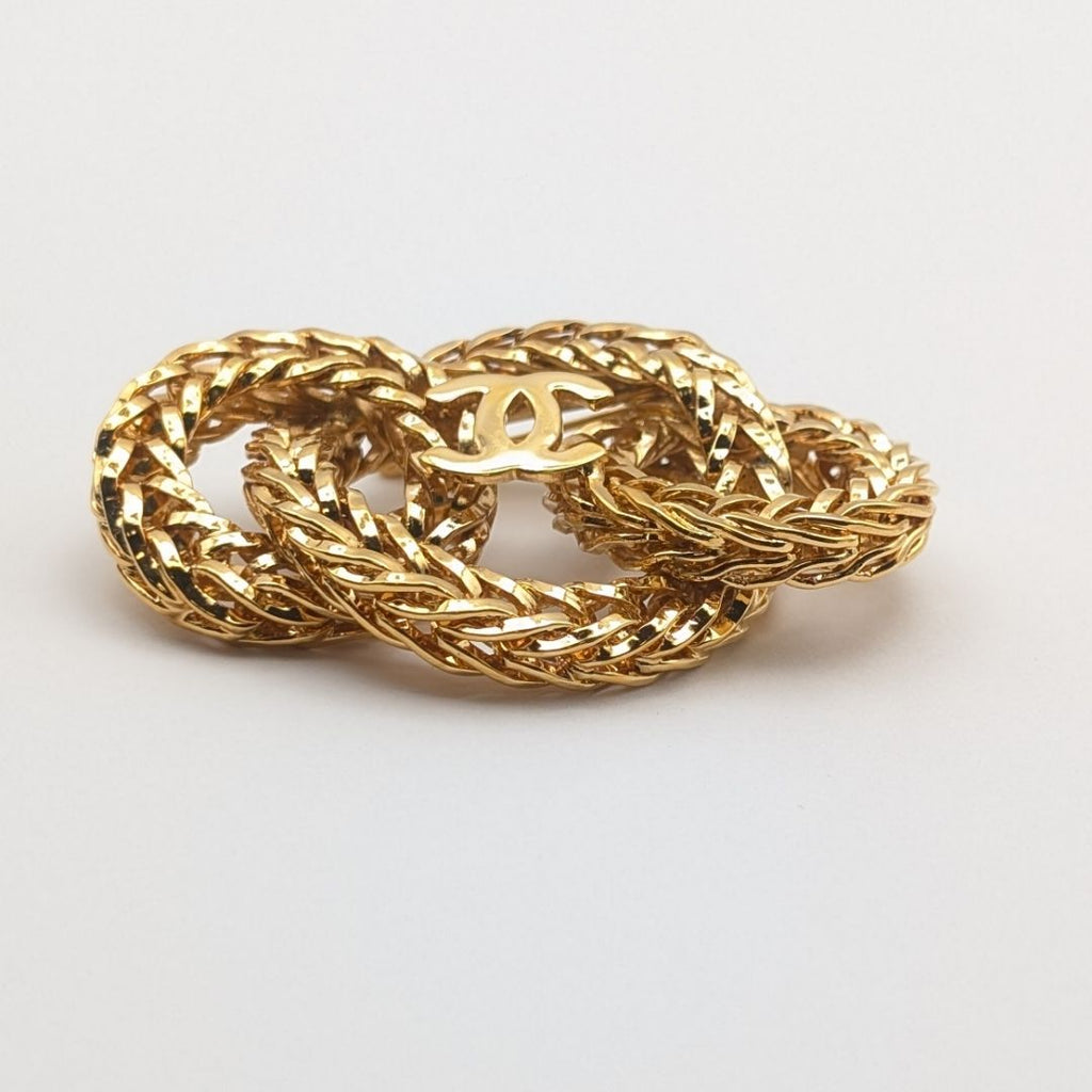 Chanel Brooch CC Logo Gold Ring Triple Strand First Era Vintage