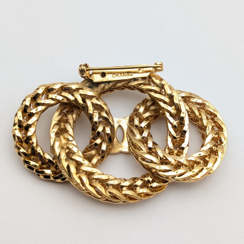 Chanel Brooch CC Logo Gold Ring Triple Strand First Era Vintage