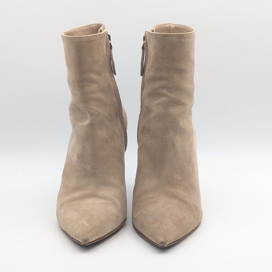 Louis Vuitton Ultimate Line Suede Beige Boots High Heels Pin Side Zip Shoes — view 4