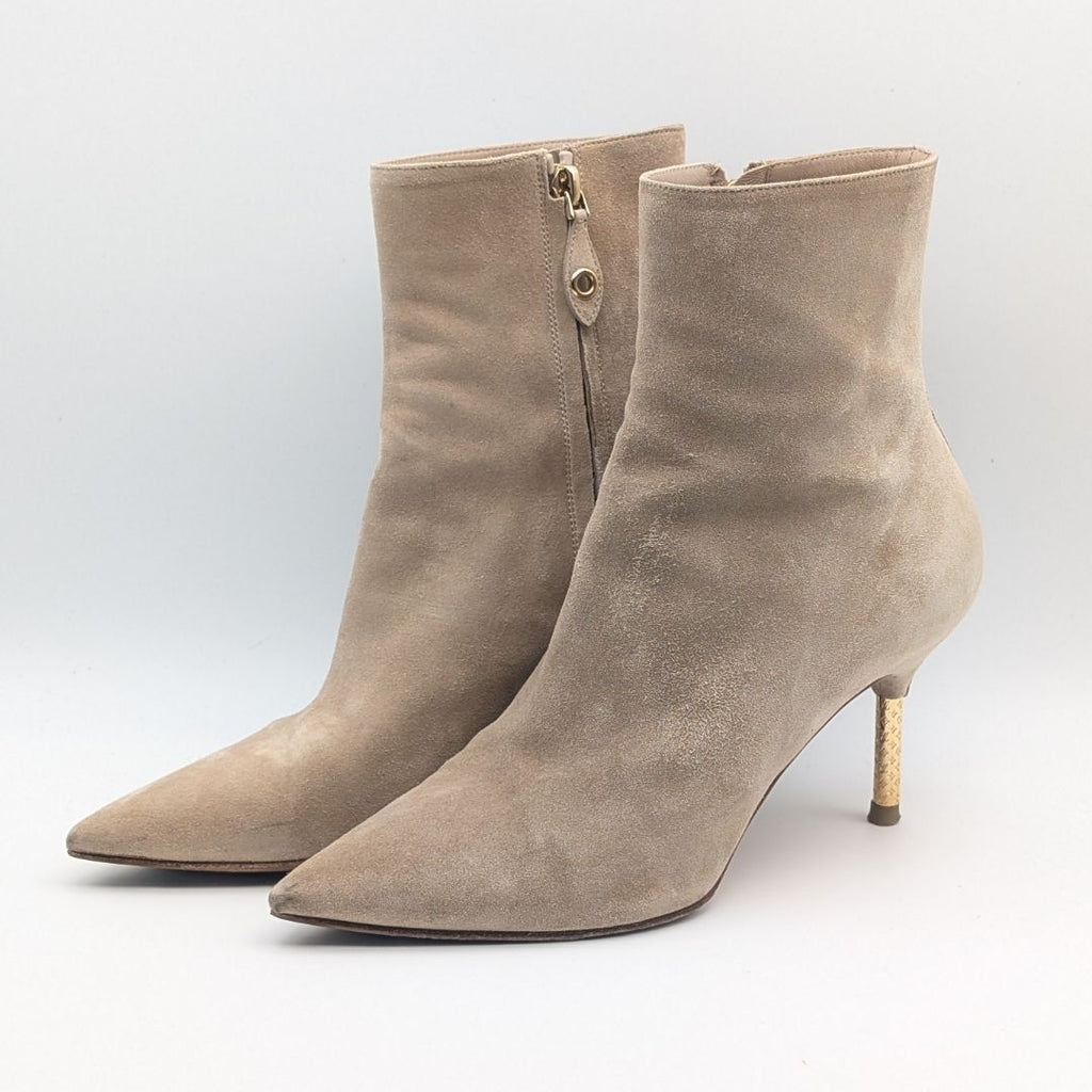 Louis Vuitton Ultimate Line Suede Beige Boots High Heels Pin Side Zip Shoes