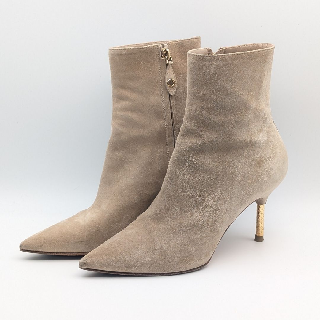 Louis Vuitton Ultimate Line Suede Beige Boots High Heels Pin Side Zip Shoes