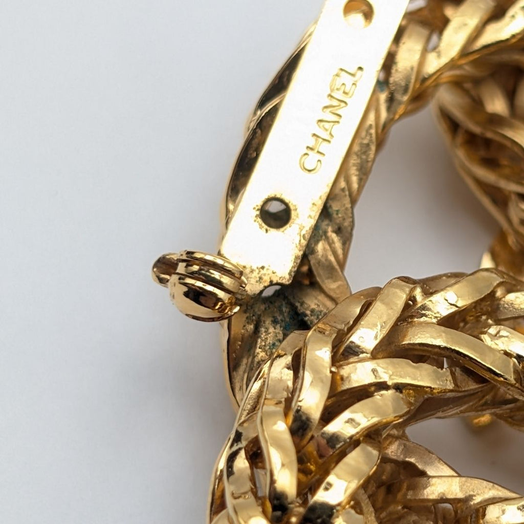 Chanel Brooch CC Logo Gold Ring Triple Strand First Era Vintage