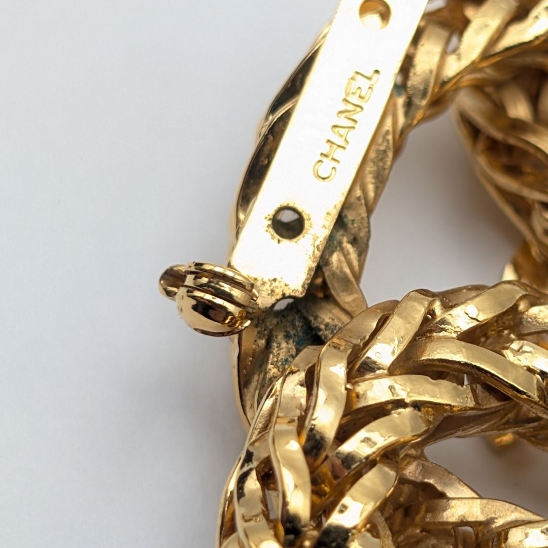 Chanel Brooch CC Logo Gold Ring Triple Strand First Era Vintage