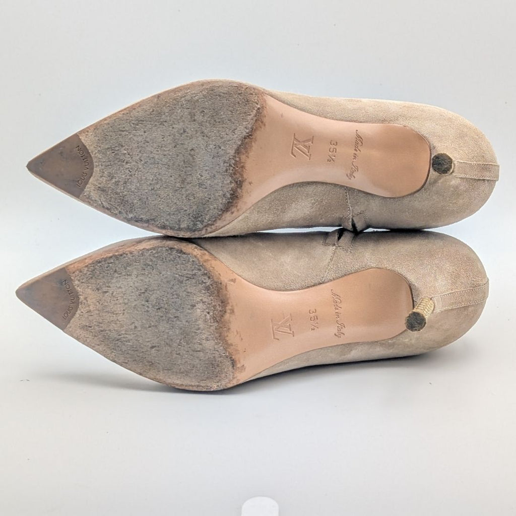 Louis Vuitton Ultimate Line Suede Beige Boots High Heels Pin Side Zip Shoes — view 7