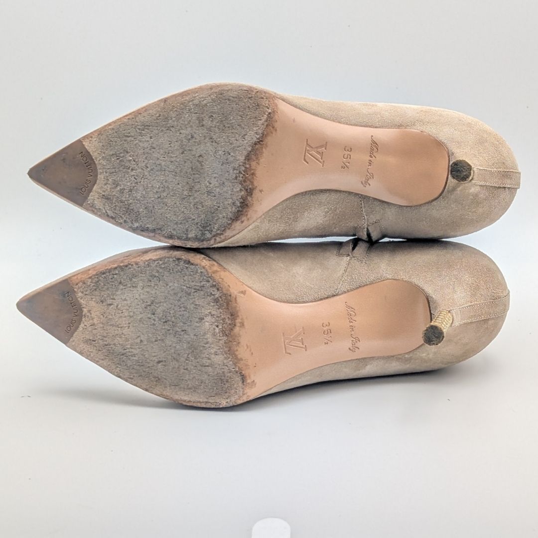 Louis Vuitton Ultimate Line Suede Beige Boots High Heels Pin Side Zip Shoes — view 7
