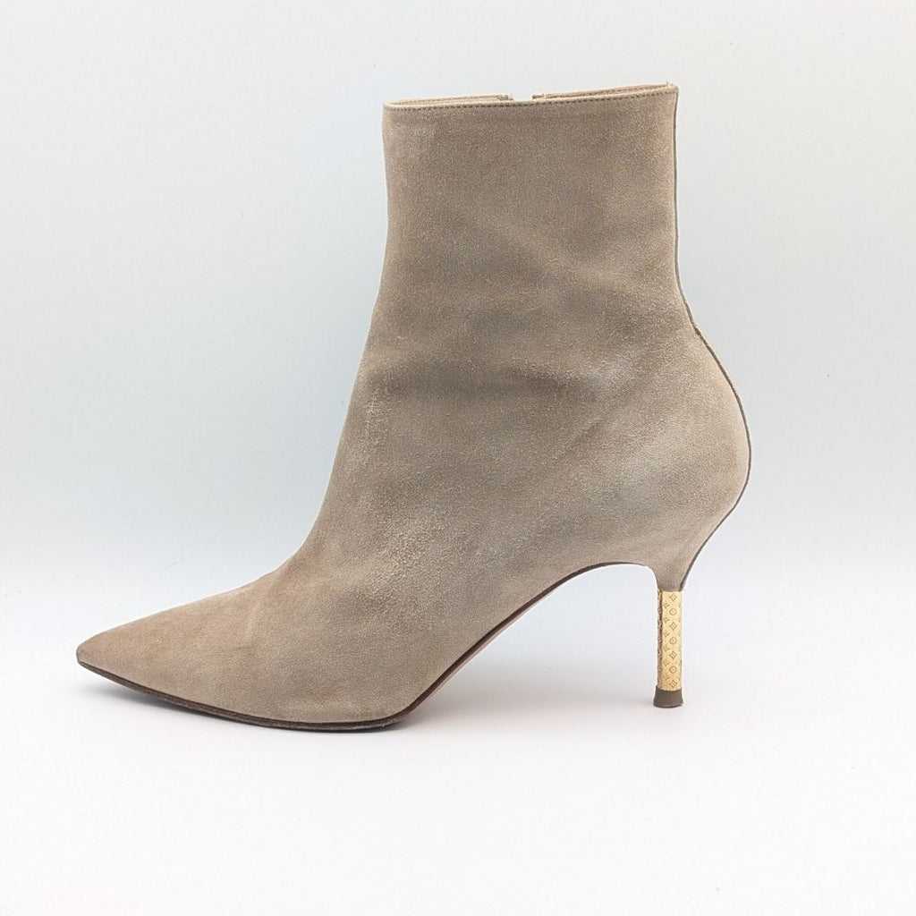 Louis Vuitton Ultimate Line Suede Beige Boots High Heels Pin Side Zip Shoes — view 2