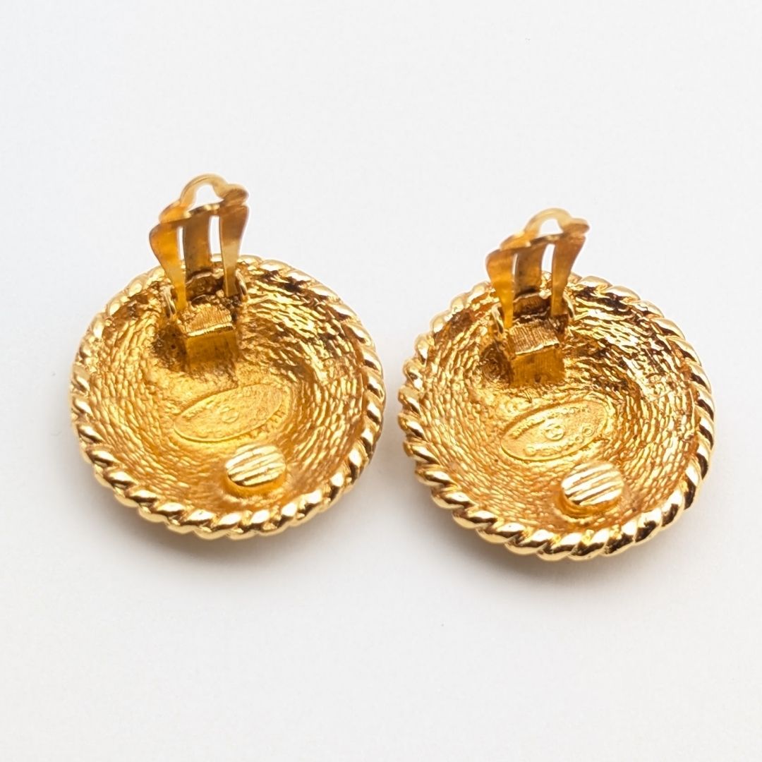 Chanel Earrings CC Logo Gold Large Round Twist First Era Vintage — view 5