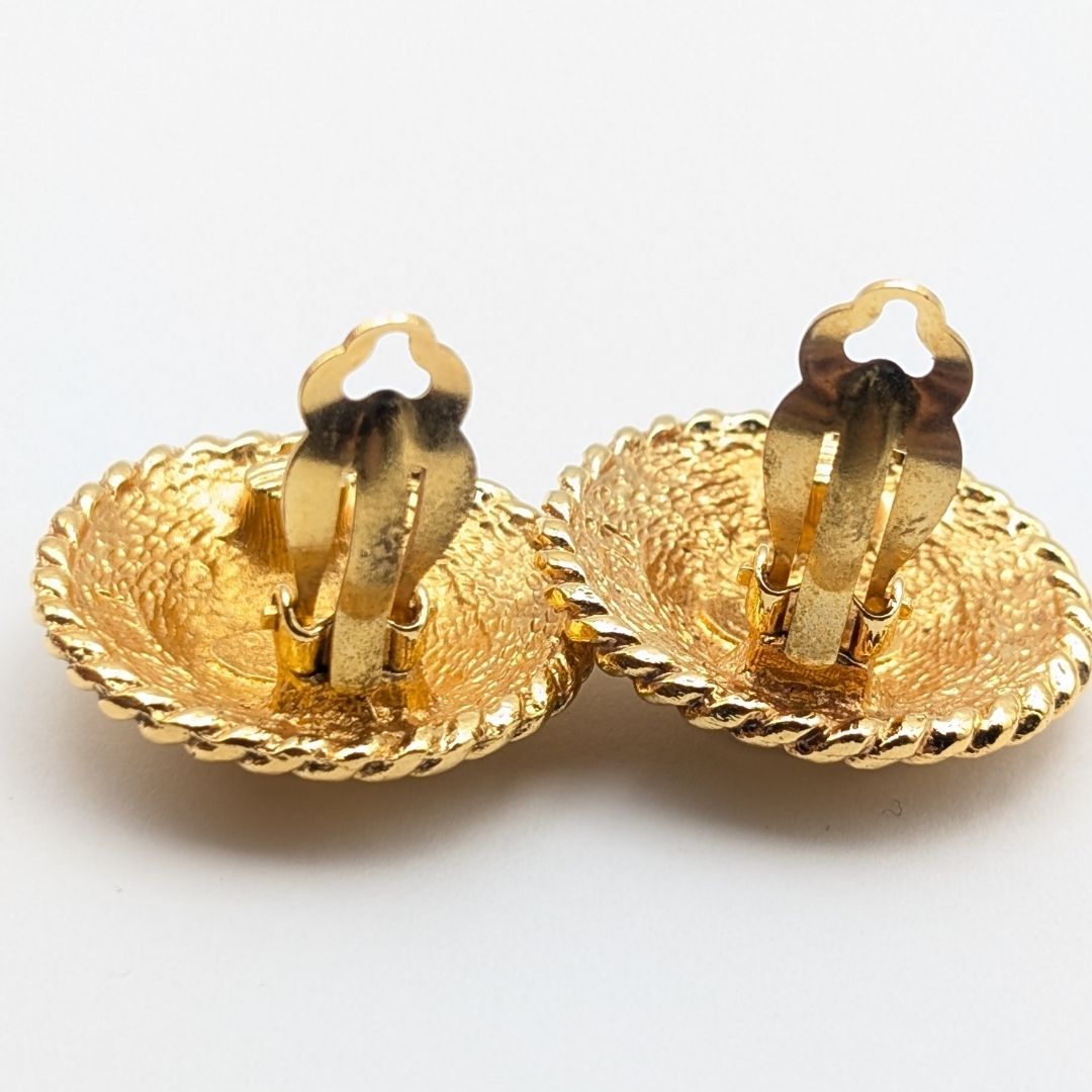 Chanel Earrings CC Logo Gold Large Round Twist First Era Vintage — view 4