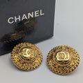 Chanel Earrings CC Logo Gold Large Round Twist First Era Vintage