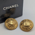 Chanel Earrings CC Logo Gold Large Round Twist First Era Vintage