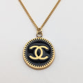 Chanel CC Logo Gold Black Pendant Round Coin Vintage