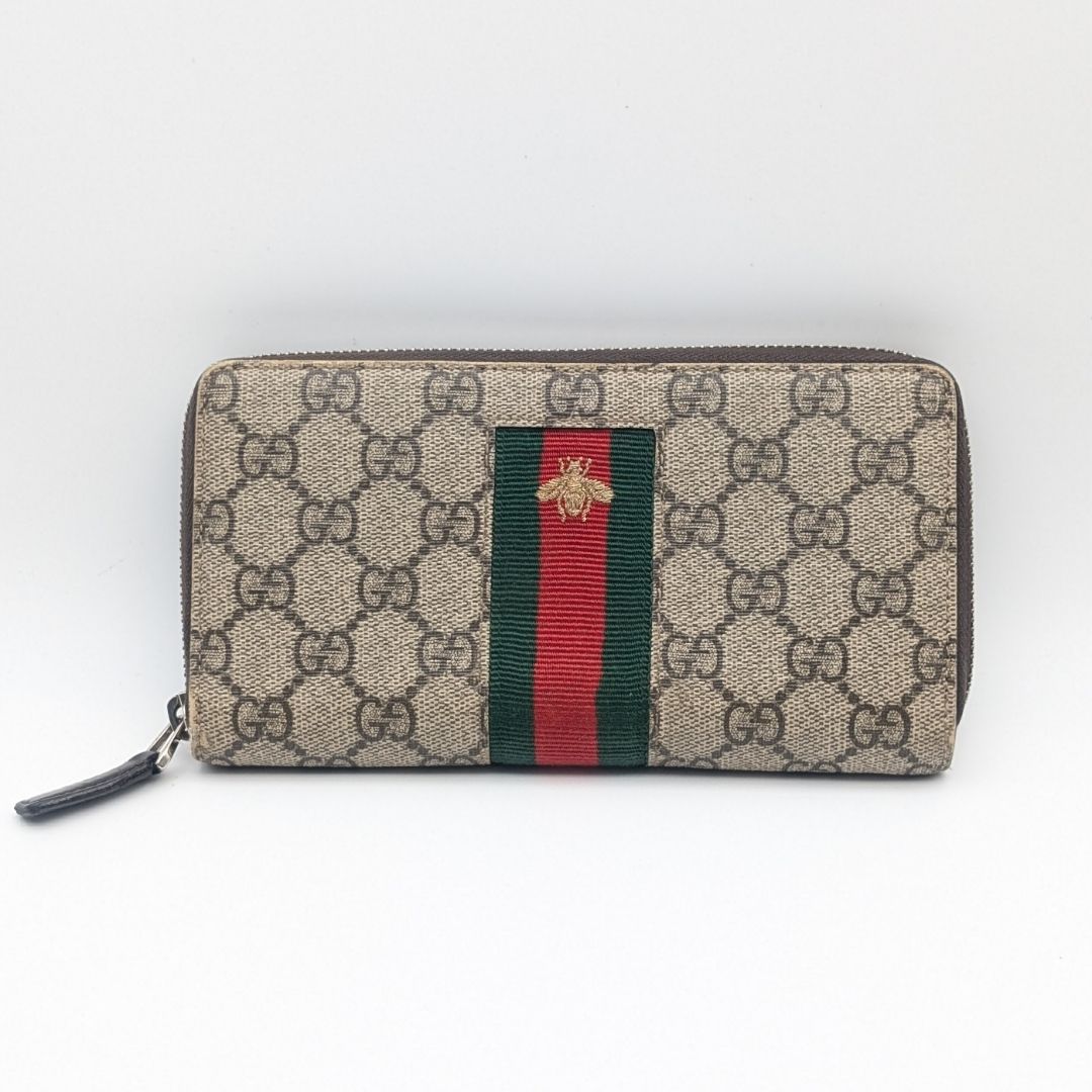 Gucci GG Supreme Sherry Line Bi Zip Around Wallet