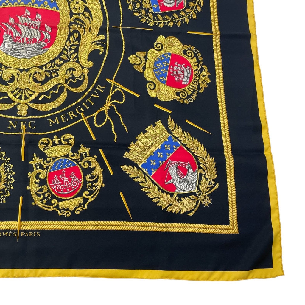Hermes Scarf Silk Carre 90 Coat of Arms of Paris Black — view 5