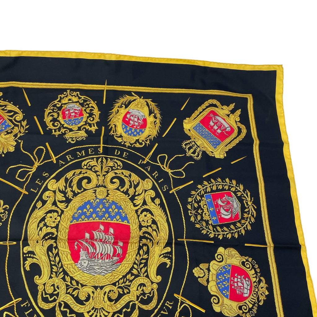 Hermes Scarf Silk Carre 90 Coat of Arms of Paris Black — view 3